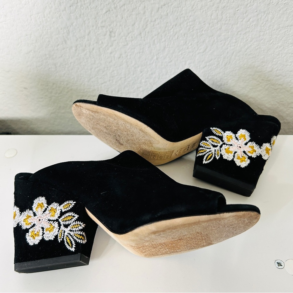 Tory Burch Floral Embroidered Block Heel Slide Sandals In Black 5.5 - Picture 9 of 14
